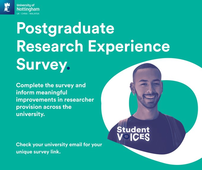 PGRs... the 2023 Postgraduate Researcher Experience Survey is open. Please check your UON email now for your personal link.

By completing the survey, you'll help your peers + raise money for charity.  It's a win-win ✨ 

Got to the survey: nottingham.ac.uk//PRES2023