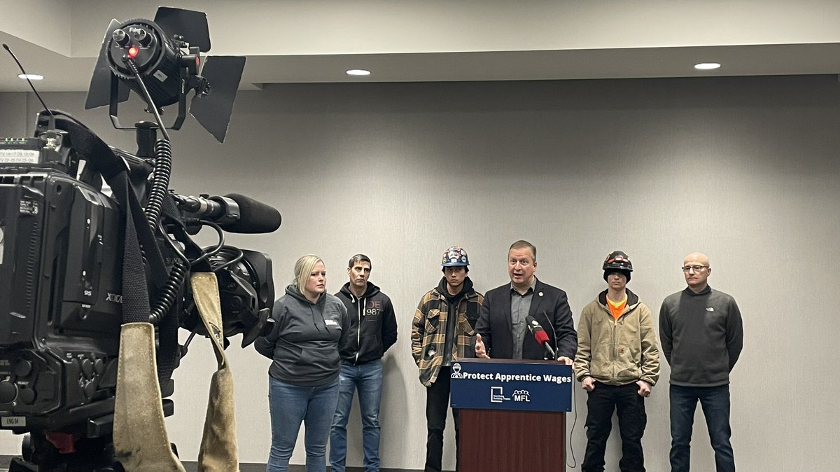 President Rebeck joined with <a href="/MBTrades/">Manitoba Building Trades Council</a> Executive Director Tanya Palson today to raise concerns that the Stefanson government is considering a wage cut for apprentices with its current review of the apprenticeship wage system.