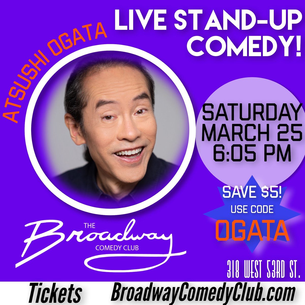Join us Sat, March 25th, 6:05pm~ <a href="/BroadwayComedy/">Broadway Comedy Club</a> - Red Room, 318 W 53rd St, NYC, USA! Discount code “OGATA”. bit.ly/3l9bMfj Thanks!
#standup #comedy #NewYork #crossculture #socialcommentary #globetrotter #artinspires #lifestory #smartcomedy #Japan #expat #observation