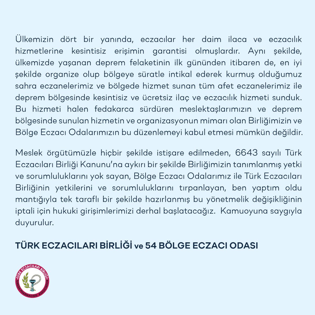 MESLEK ÖRGÜTÜMÜZÜN YETKİLERİNE MÜDAHALE EDEN YÖNETMELİĞİ KABUL ETMİYORUZ.

bit.ly/3Lq9z9W