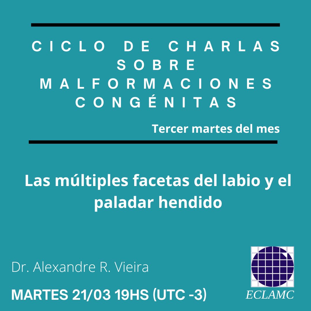 Invitamos a participar del Ciclo de Charlas sobre Malformaciones Congénitas. El próximo encuentro será el martes 21/03 a las 19hs (UTC-3). Lxs esperamos!

"Las múltiples facetas del labio y el paladar hendido"