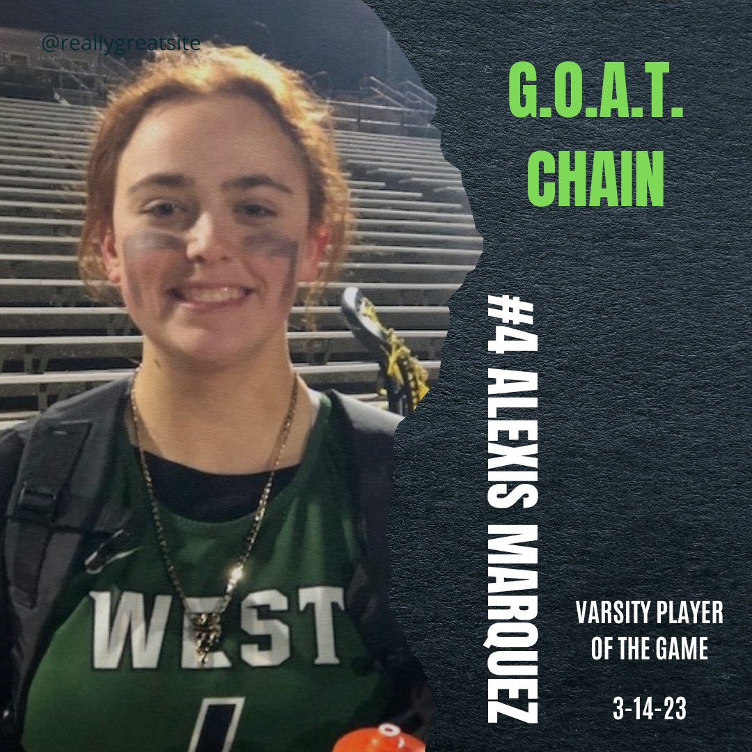 MWGLax's tweet photo. Alexis is the G.O.A.T. CHAIN Varsity Player of the Game for the W over Westside! https://t.co/mFtHmteNls