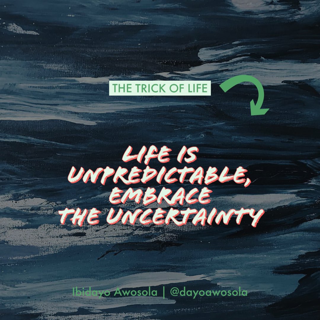 dayoawosola's tweet photo. Embrace the uncertainty of life, for it is the very essence of our journey.
Every twist and turn, every challenge and triumph, shapes us into who we are meant to become. Trust that the universe has a plan, and that everything will work out in the end. #embracetheuncertainty https://t.co/fHHRPVgdT0