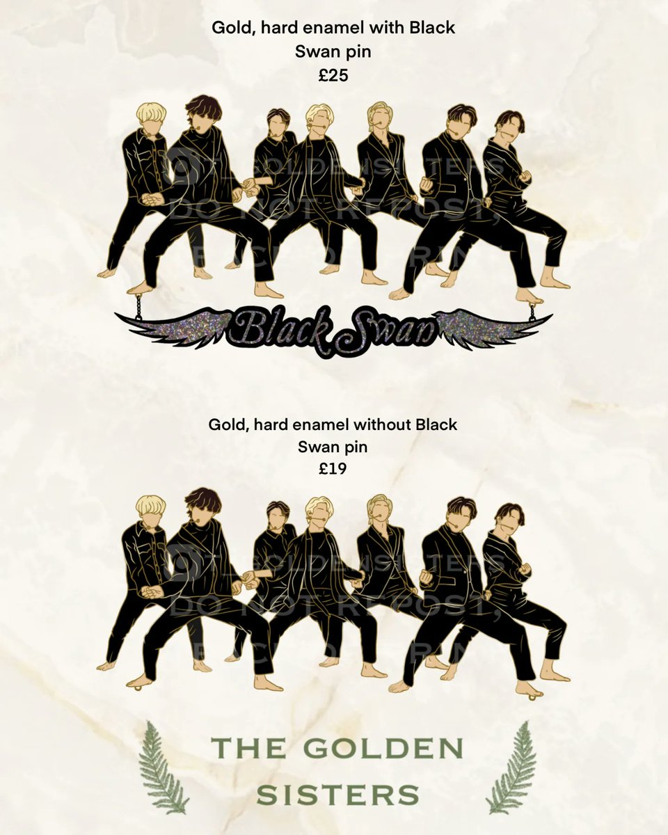 t_goldensisters's tweet photo. ✨️ SHOP UPDATE ✨️
‼️18th March, Saturday, 3PM GMT
We are bringing back Bad Boy Jimin, J to the Hope and Maknae line JK pins 😍
🔸️Black Swan pin will have 2 versions, one with chains and black swan pin, the other without so it will be cheaper
#BTS #btsblackswan #btspins https://t.co/jMUKexjRpQ