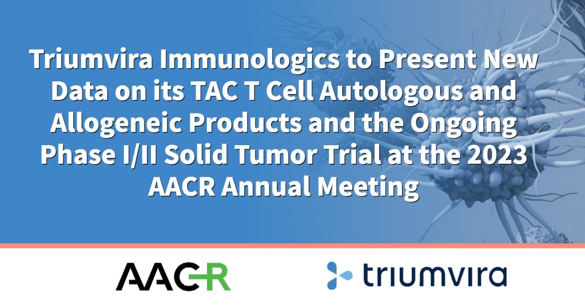 Triumvira will present new data at the upcoming @AACR meeting in Orlando, FL on April 14-19.  

More information at prnewswire.com/news-releases/… 

#AACR23 #cancer #HER2positive