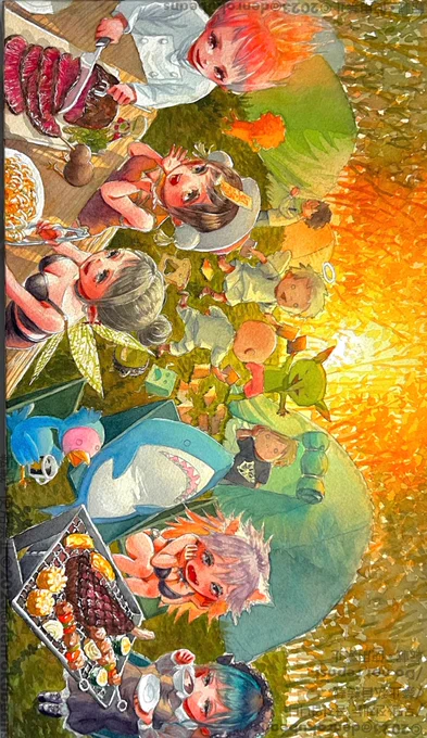 完成『みんなでBBQ』※横長イラスト(タップ推奨)#イラスト 