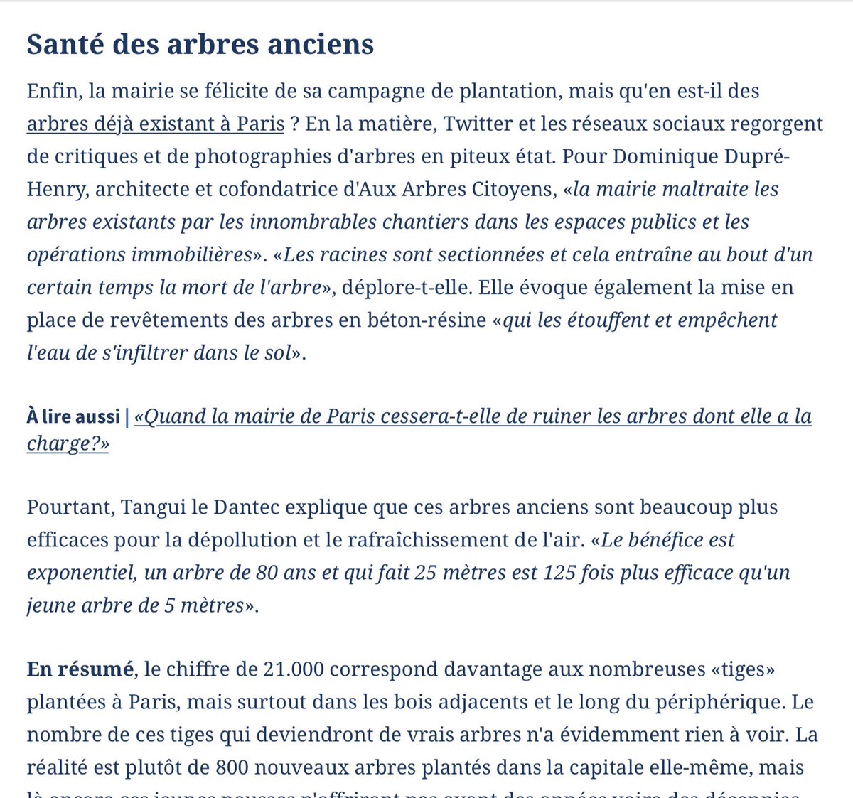 DuprDominique2's tweet photo. 🌳Merci à @Le_Figaro pour cette enquête complète et rigoureuse et à Ines Dillet pour son écoute attentive: « la réalité est plutôt de 800 nouveaux arbres plantés dans la capitale elle-même…le chiffre de 21.000 apparaît bien davantage comme un élément de communication. » https://t.co/AJKKA9A7kA