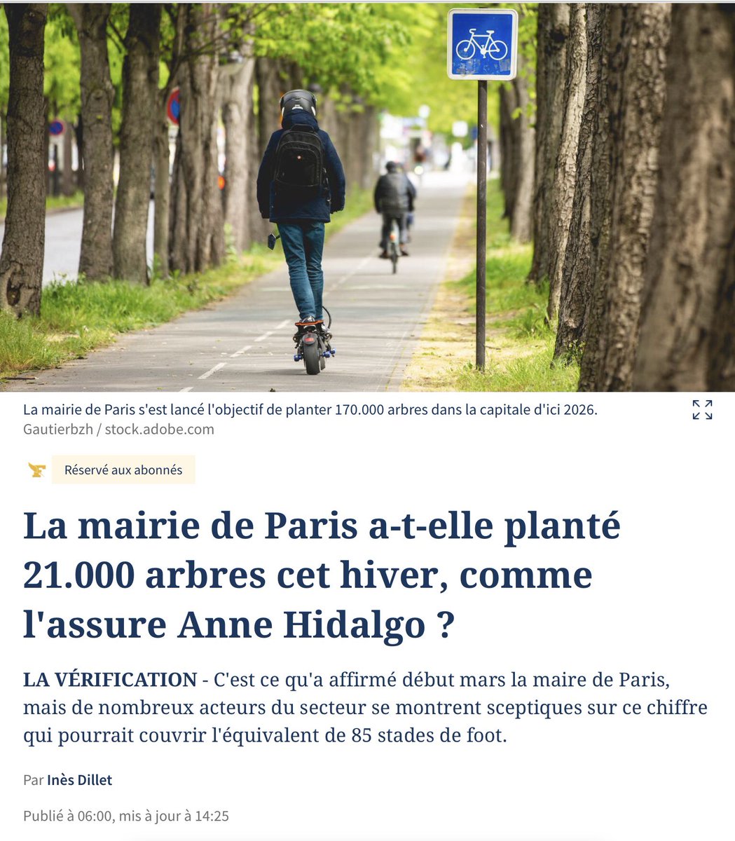 DuprDominique2's tweet photo. 🌳Merci à @Le_Figaro pour cette enquête complète et rigoureuse et à Ines Dillet pour son écoute attentive: « la réalité est plutôt de 800 nouveaux arbres plantés dans la capitale elle-même…le chiffre de 21.000 apparaît bien davantage comme un élément de communication. » https://t.co/AJKKA9A7kA