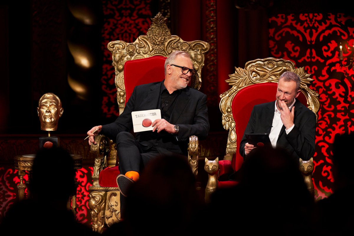 Greg Davies as The Taskmaster flanked by the trustworthy Little Alex Horne