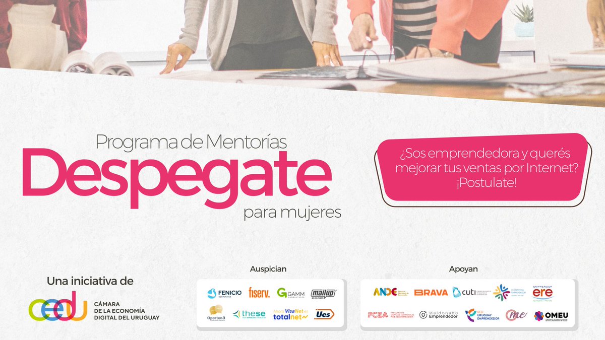 CEDUruguay's tweet photo. ¡Siguen abiertas las postulaciones para emprendedoras mipyme! ♀

Si sos mujer, tenés una empresa constituida, y querés despegarte en digital, este programa es para vos 🚀

Inscribite en https://t.co/uy5r0WQfXB 🖇 https://t.co/rJ5tvy3CKy