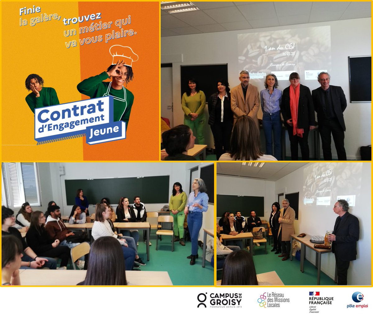 TISSERANDMASSAR's tweet photo. [#CEJ]🔴En direct, le Contrat Engagement Jeunes fête son 1er anniversaire🕯️
Pour l'occasion @poleemploi_ara #HauteSavoie #Léman &amp; #Missionlocale ont donné RDV aux #jeunes aux🚪ouvertes #campusGroisy pour bénéficier
1⃣ atelier pour leur relation avec l'entreprise
1⃣ visite du site https://t.co/X2vTstFBZ1