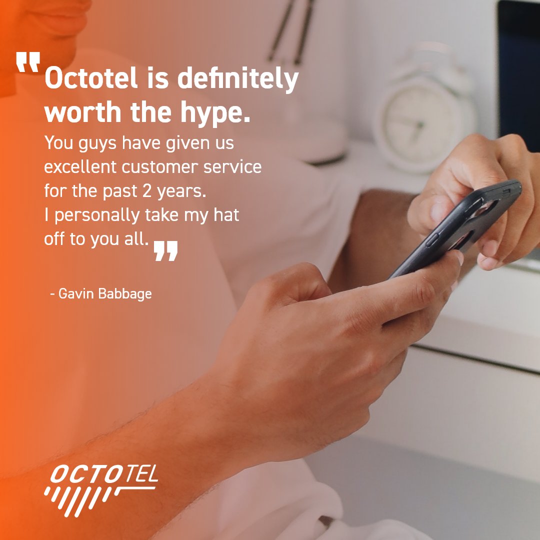 Octotel_fibre's tweet photo. Outstanding customer experience is at the heart of every successful business &amp; that is what we pride ourselves on at Octotel. The feedback we receive from our customers about our services is always inspiring. #OctotelTestimonials #ItsHowWeConnect #OctotelMagic https://t.co/W7xjyDfYwt
