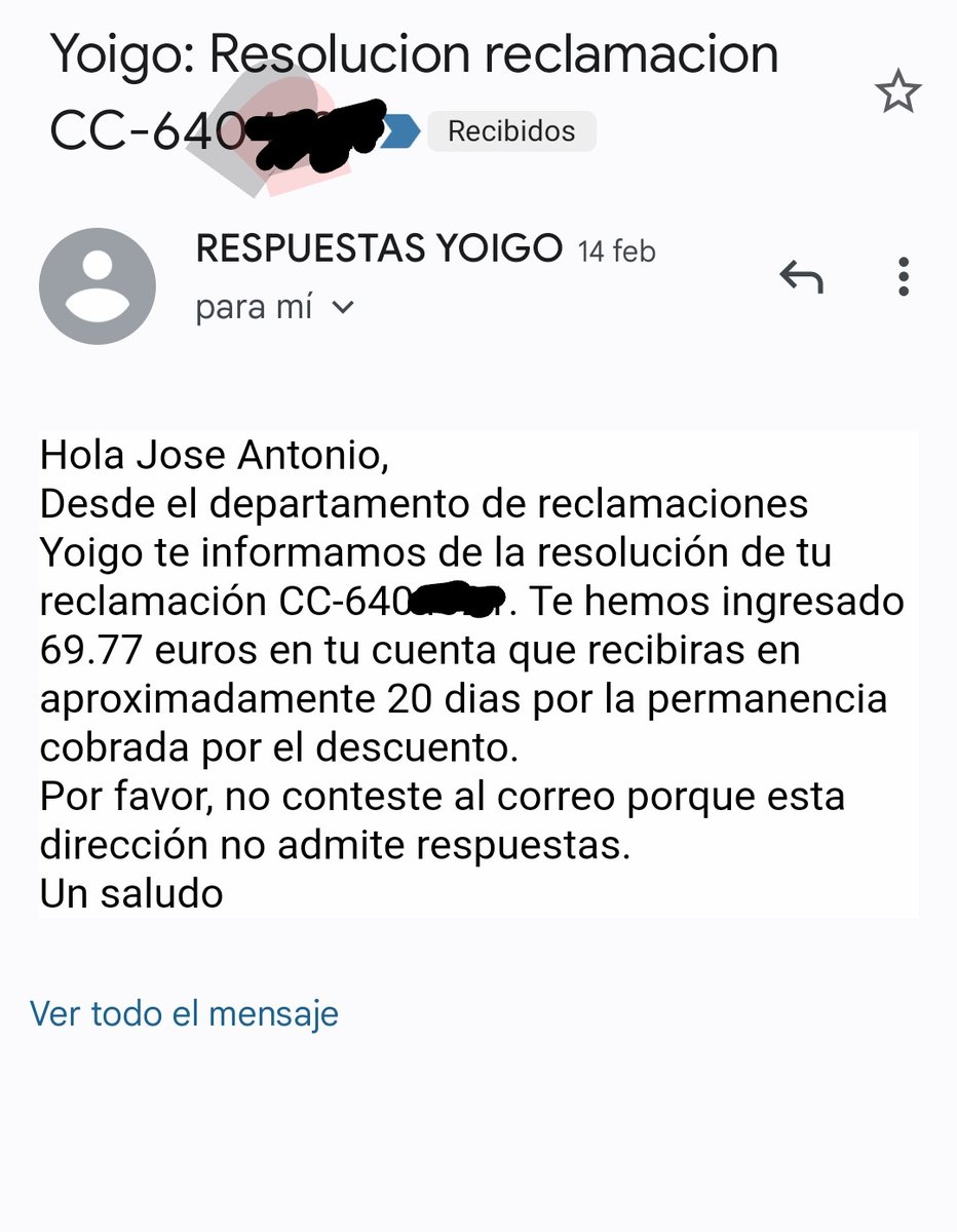 josesanchezm13's tweet photo. Hola @yoigo , llevo más de 30 días, cuando me dijisteis por email que 20, esperando un ingreso de casi 70€ por una reclamación que puse y que me disteis la razón, a vosotros es que pagar os cuesta, no? https://t.co/85D2s6ZvCq