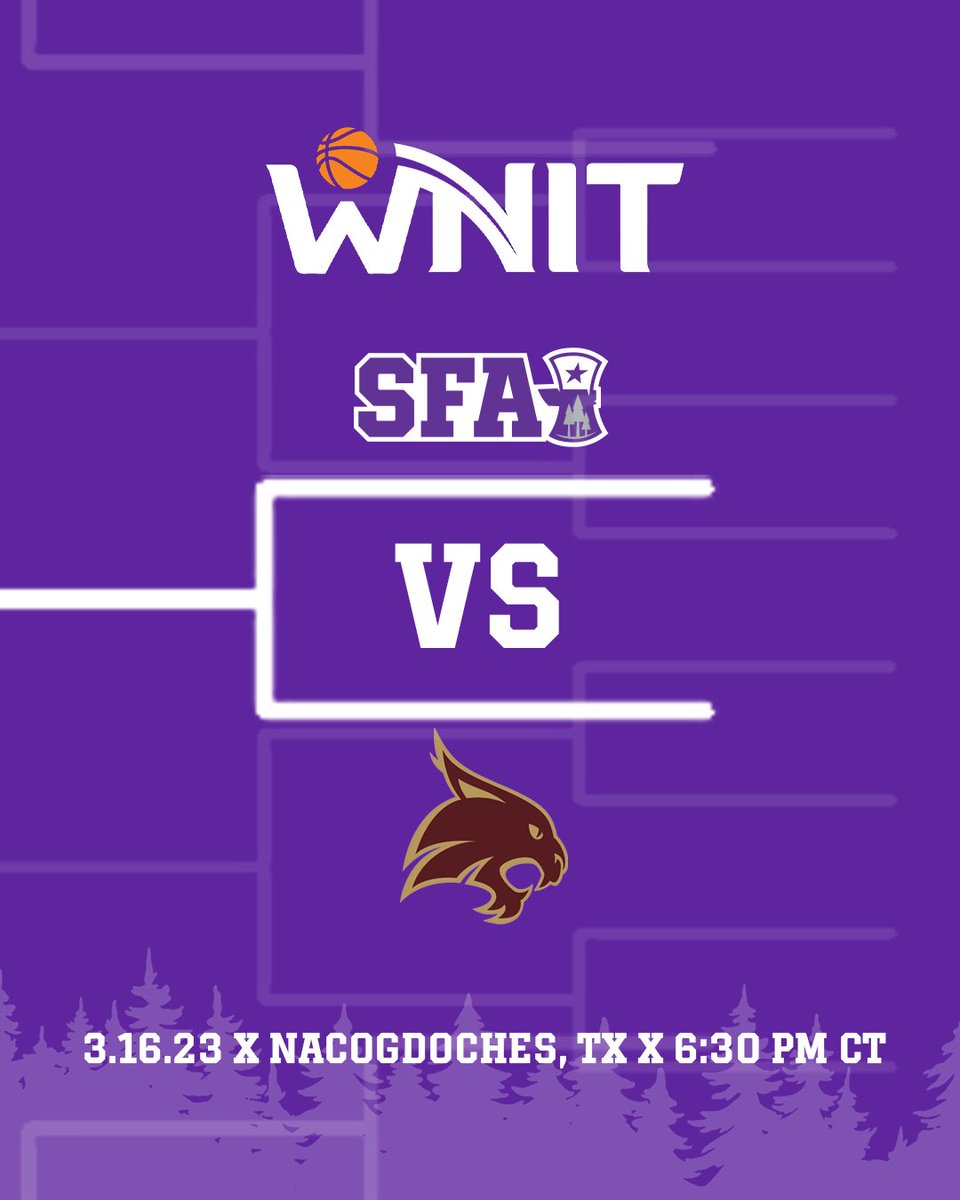 BRING THE NOISE AND SUPPORT YOUR LADYJACKS!
 
WNIT 1ST ROUND
LADYJACKS vs TEXAS STATE

🗓️THURSDAY, MARCH 16, 2023
🕢6:30 PM
🏠WRJ COLISEUM
 
SFA STUDENTS WITH A VALID STUDENT ID GET IN 🆓!
 
PROMOTION🚨🍕
THE FIRST 250 STUDENTS GET FREE PIZZA!