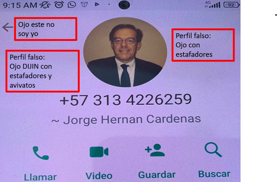 Cardenas_JorgeH's tweet photo. Un timador,  atracador, bandido, estafador que no conozco anda promoviendo negocios con mi nombre y foto de perfil, y este número de celular y correo falso.  Ojo con posible el fraude. Importante la actuación @FiscaliaCol  @DIJINPolicia que ayudan a investigar. Usan foto vieja. https://t.co/elDXTxz1MZ