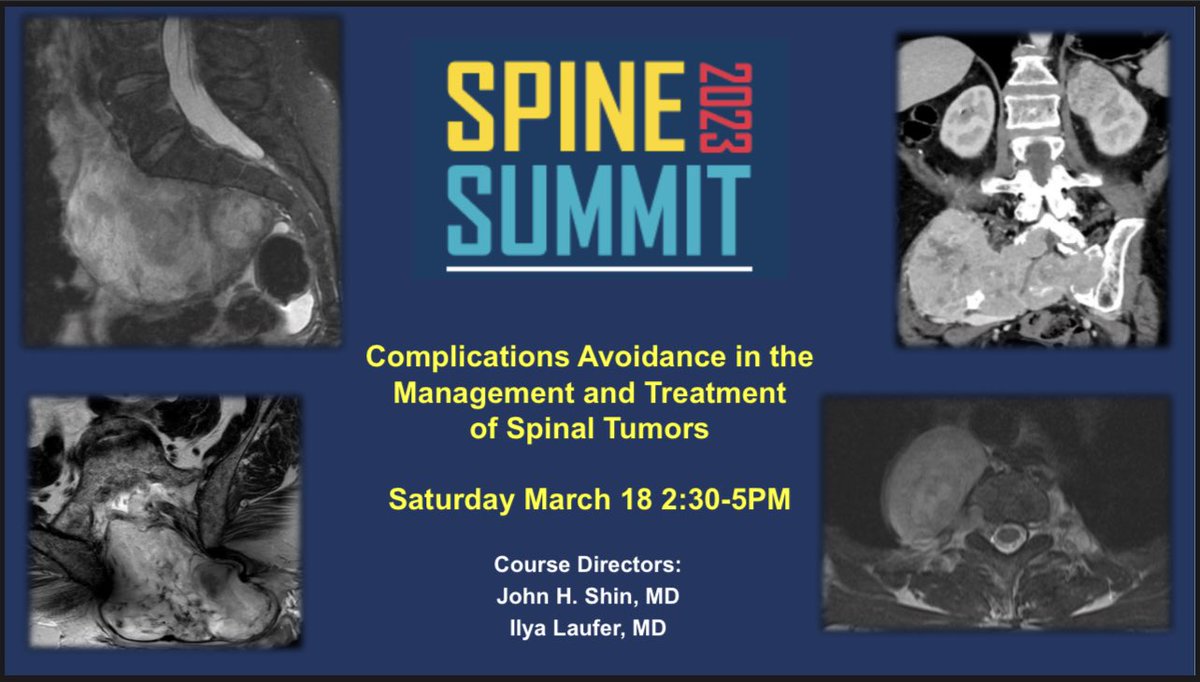 John H. Shin MD, MBA (@johnhshinmd) on Twitter photo Interested in spine tumors? Join us Saturday <a href="/spinesection/">AANS/CNS Spine Section</a> Spine Summit 2023 for our course on tumors, highlighting challenging cases, new technologies, and interactive multidisciplinary discussion. Ilya & I are excited to welcome our stellar 💫 faculty & attendees to Miami Interested in spine tumors? Join us Saturday <a href="/spinesection/">AANS/CNS Spine Section</a> Spine Summit 2023 for our course on tumors, highlighting challenging cases, new technologies, and interactive multidisciplinary discussion. Ilya & I are excited to welcome our stellar 💫 faculty & attendees to Miami