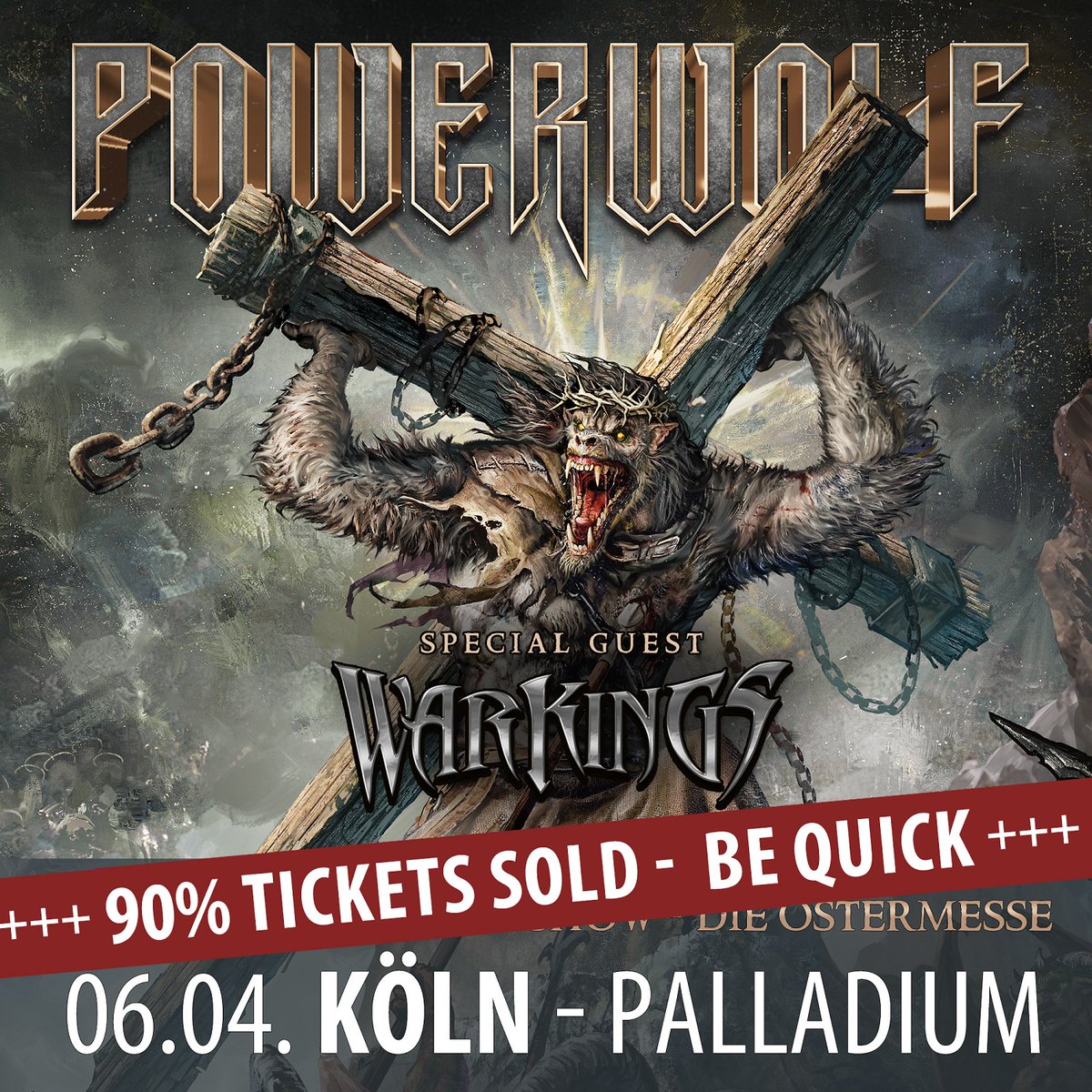 powerwolfband's tweet photo. Looking forward to a sold out release show for Interludium in Cologne - there are only a very few tickets left - so be quick! It's fantastic to see so many of you traveling from so many countries to celebrate this special metal mass with us! #powerwolf #ostermesse #interludium https://t.co/wwhLuC5dxG