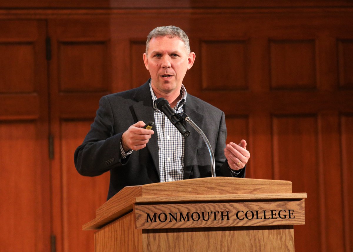 MonmouthCollege's tweet photo. Thank you to @JohnDeere archivist and historian @neil_dahlstrom β98 for returning to campus to discuss his critically-acclaimed book "Tractor Wars." A great event organized by the College's classics, history and business departments! ππ½ #ItsGreatToBeAScot #ScotsAlumni https://t.co/CsgqPnpu7W