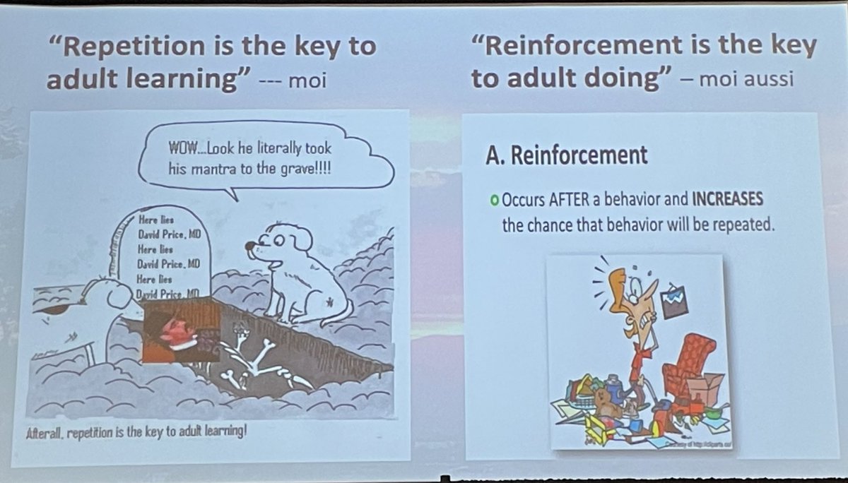 lynsonnenberg's tweet photo. If #Repetition is the key to adult #learning 

Then #Reinforcement is the key to adult #doing

We need to move from #what and #how to « how to do the how » 

HT @DrDWP #SACME2023 @SACME_CPD https://t.co/wC383waIj5