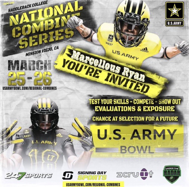 marcellous “yellow” ryan (@playboiyellow) on Twitter photo 2023-03-15 14:56:29 i am blessed to receive an invitation to the National Combine series @USArmyBowl @UTRScouting @247recruiting @SDSports @Coach_Frank82 @CoachDub35 @adamgorney @GregBiggins i am blessed to receive an invitation to the National Combine series @USArmyBowl @UTRScouting @247recruiting @SDSports @Coach_Frank82 @CoachDub35 @adamgorney @GregBiggins
