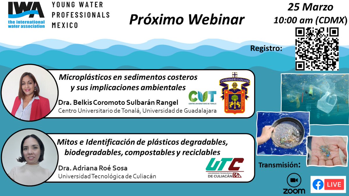 La comunidad YWP-México los invita al #Webinar en el marco del #DíaMundialDelAgua 🌎💧🌊 en donde se abordarán las problemáticas de los #microplásticos.

NO FALTES!!!

🗓 25 de marzo
🕙 10:00 h (CdMx)
✏️ Registro: forms.gle/kRXWe6ds3WfF8T…