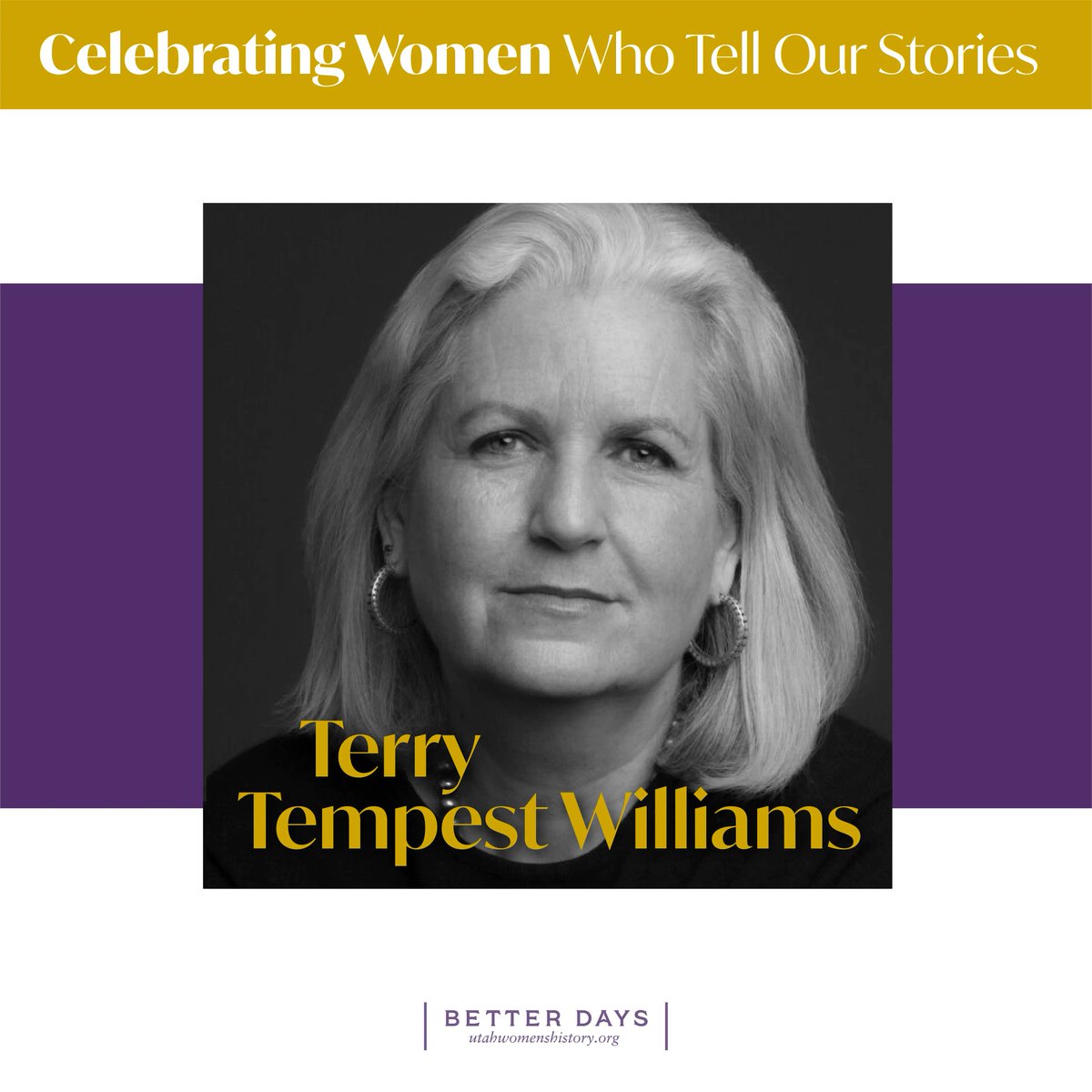 BetterDays2020's tweet photo. Terry Tempest Williams is a writer, conservationist, and advocate for Utah's vast and varied landscapes and people.

#herstory #WomensHistoryMonth #UtahWomenMakeHistory https://t.co/ZuK3bcAIUN