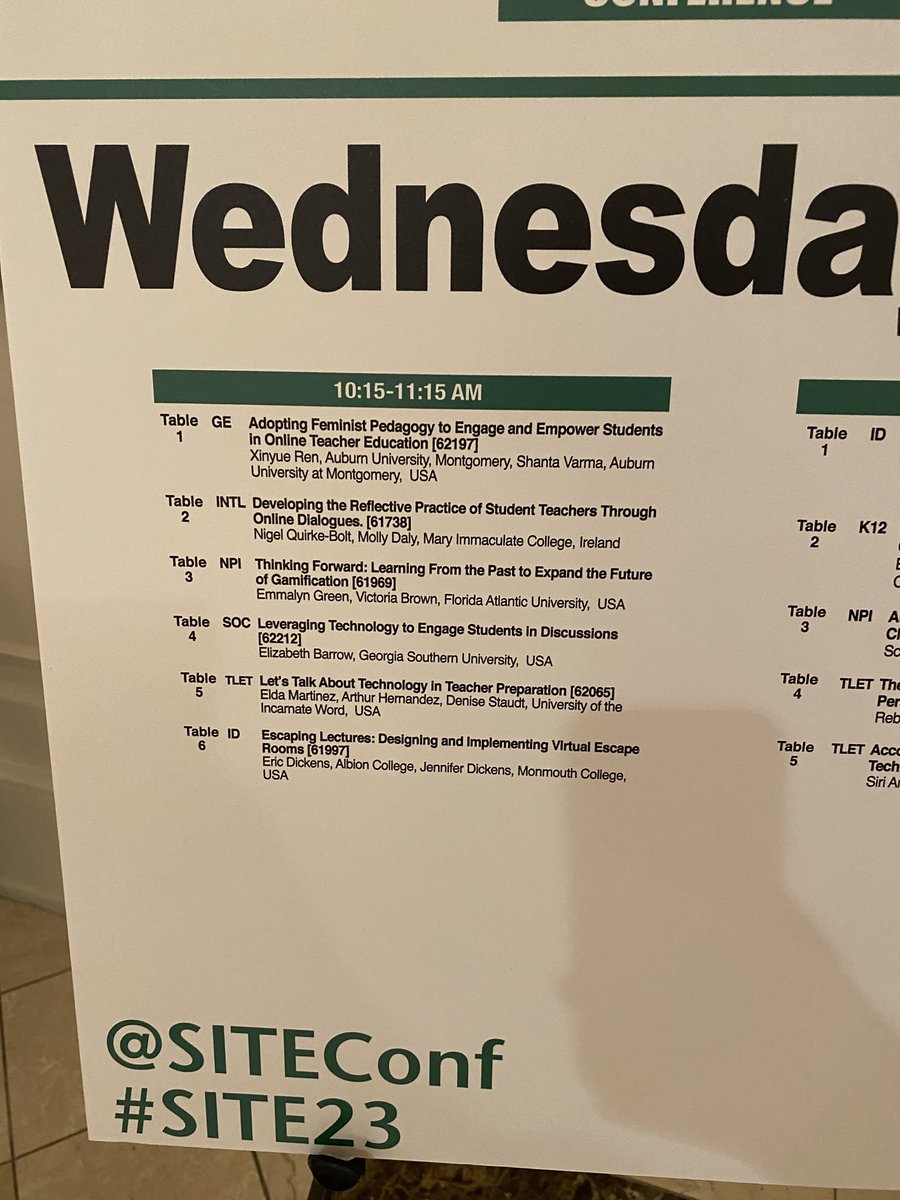 betsybarrow's tweet photo. Let’s talk about using technology to facilitate face to face Socratic seminars. Table 4 in St. Charles A @ 10:15. @SITEconf #SITE2023 https://t.co/JdcMCeUJzJ