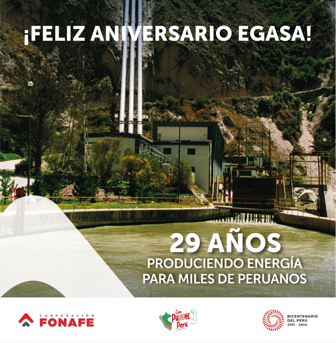 CorpFonafe's tweet photo. Desde @CorpFonafe saludamos a todo el Equipo de #EGASA, Empresa de Generación Eléctrica de Arequipa, integrante de nuestro holding, que hoy celebra 29 años generando y comercializando energía eléctrica. https://t.co/OVakkqqGXb