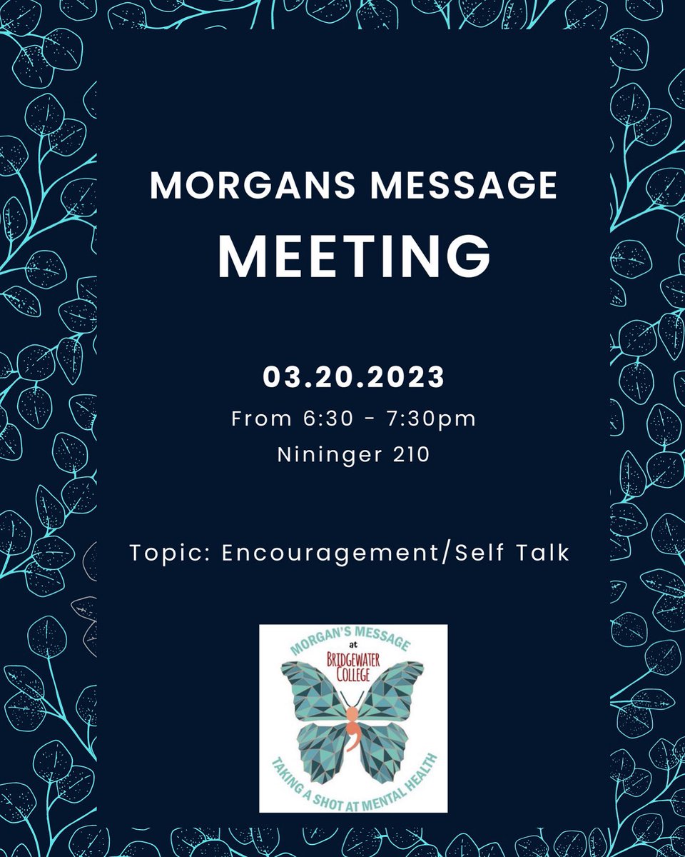Come join us on Monday for another talk about encouragement/self talk. Bring your friends!!🦋