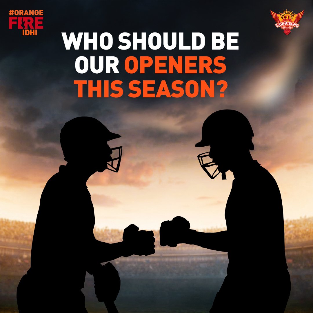 SunRisers's tweet photo. 𝐌𝐢𝐬𝐬𝐢𝐨𝐧: 💥 explosive start 😎
𝐀𝐠𝐞𝐧𝐭𝐬: ❓❓

Which batting duo would you prefer as openers for #IPL2023? 🤔

#OrangeArmy #OrangeFireIdhi #TheFandits https://t.co/WloQ9jONVk