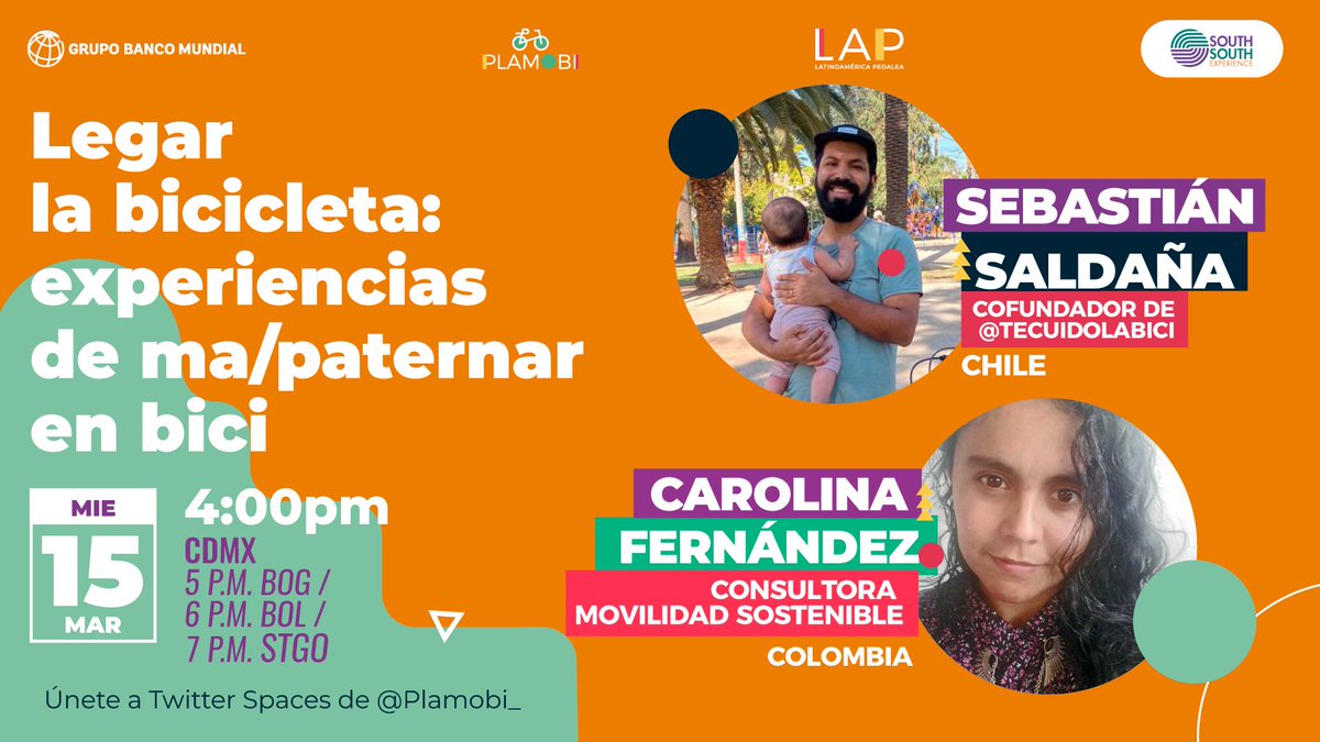 Tendremos una amplia variedad de personas invitadas, desde la casa LAP <a href="/CaroFeNdez/">Caro Fernández</a> y <a href="/bicivilizate/">Diseño y Experiencia Urbana</a>, acompañandonos en la moderación @pcastaneda_ y desde Chile <a href="/sebasldn/">Sebastián Saldaña</a> confundador de <a href="/TeCuidoLaBici/">Te Cuido La Bici</a> 

x.com/i/spaces/1dRKZ…