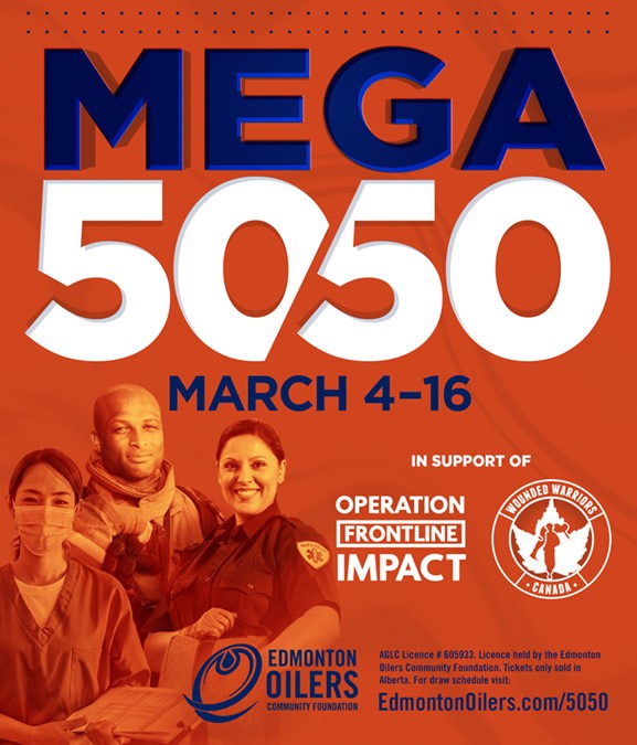 StolleryKids's tweet photo. The @Oil_Foundation is giving Albertans the chance to win big while supporting frontline workers across the province. This @EdmontonOilers MEGA 50/50 runs until TOMORROW and proceeds support #OperationFrontlineImpact and Wounded Warriors Canada. Tickets at https://t.co/HAk2pLuzmA https://t.co/VZEy56RPta