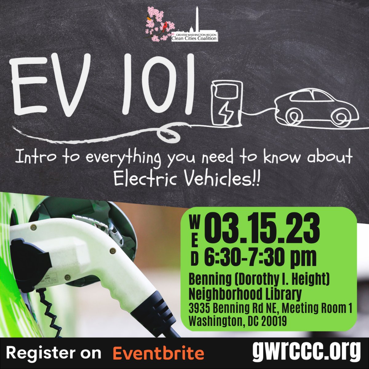 GWRCCC's tweet photo. We will see you tonight for EV 101 at the Dorothy I Heights/Benning Neighborhood Library from 6:30-7:30pm!
Register here: https://t.co/187KeWz91X
#GWRCCC #EV101 #EV #ElectricTransportation #BenningNeighborhood #Ward7 #DMV #DC https://t.co/GCbBFj35Q2