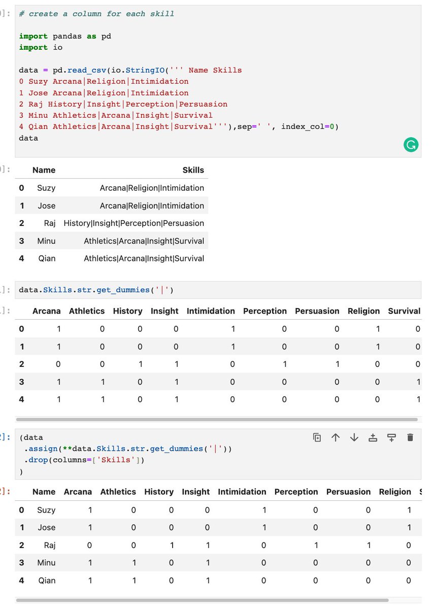 __mharrison__'s tweet photo. How do I dummy encode multiple values from a single column?

Use .str.get_getdummies ! 🤯 https://t.co/Q9CcNmlOGm