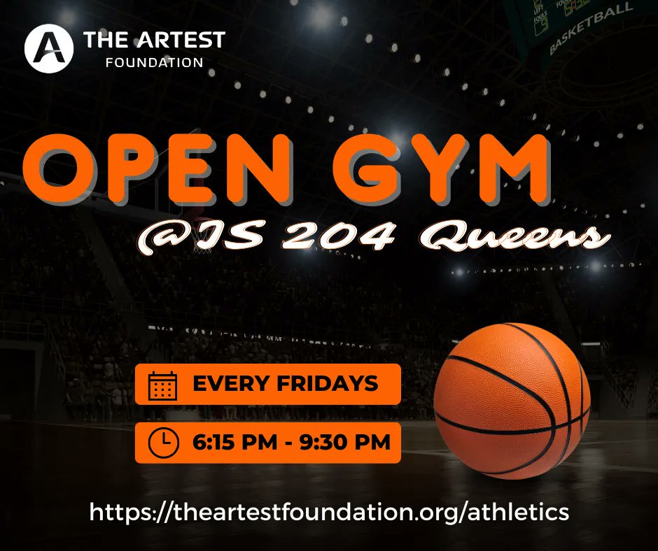 Attention all #athletes and sports fans ages 12–18 years old!
It's time to lace up your sneakers and join us at the #OpenGym at IS 204 School every Friday from 6:15 pm to 9:30 pm. Have fun, and make new friends!

Click here: theartestfoundation.org/athletics 

#TAF #theartestfoundation
