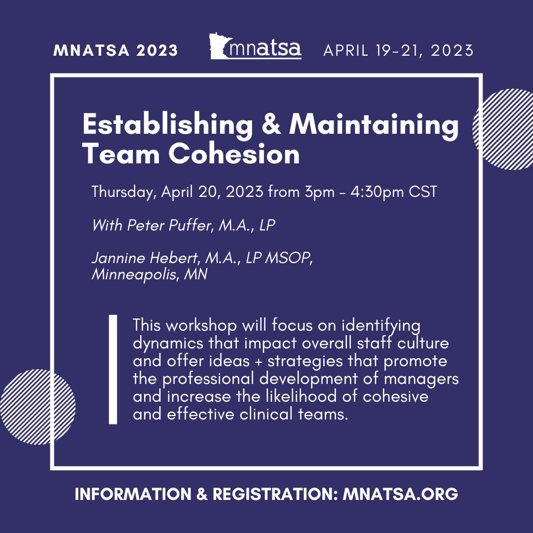 mn_atsa's tweet photo. An efficient treatment team can strengthen program culture and increase the quality of services for clients. 💪👏 Do you want to learn how to effectively manage clinical staff &amp; the treatment culture? Then this one's for you!
.
.
.
#MNATSA #ATSA #MakingSocietySafer https://t.co/wmrzI54bx6