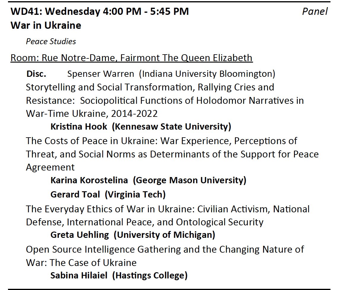 greta_uehling's tweet photo. Please join us if you can at the International Studies meetings in Montreal today for a great panel on #WarInUkraine #EverydayWar where I will be speaking. #unbreakable #Ukraine #IDPs #WarCrimes https://t.co/uA6iYyj3HM