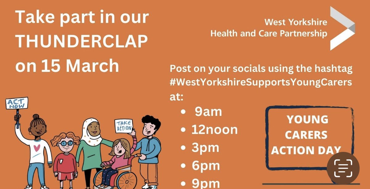 Raising awareness March 15 #YoungCarersActionDay the theme - Make Time for #YoungCarers . Will you pledge to give your time to listen so you can support & signpost? Show you support #YoungCarers wherever you are & join the Thunderclap at 3 #WestYorkshireSupportsYoungCarers