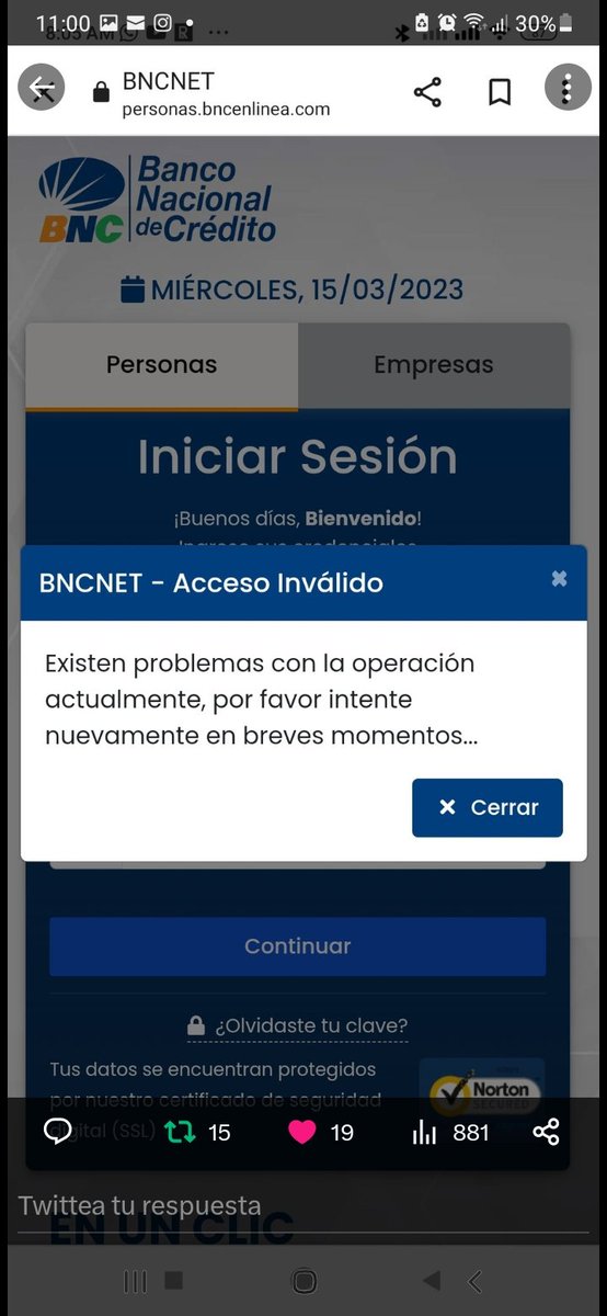LOMBARDIBOSCAN's tweet photo. Hasta esta semana tenia una buena opinión del BNC. Desde el fin de semana tienen la página caída y no resuelven ni dan ninguna explicación a sus usuarios. https://t.co/gvYlQ5Dboy