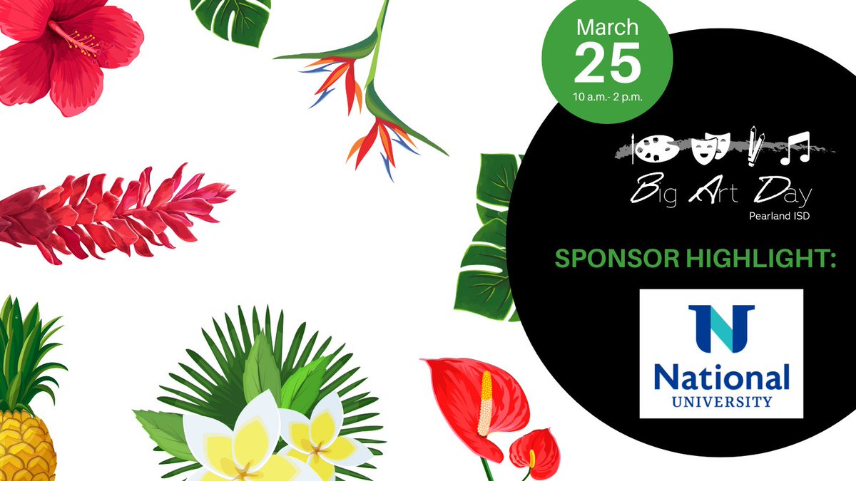 🎨👩‍🎨👨‍🎨Big Art Day will be here before you know it, and we want to give a big shoutout to our amazing Plumeria Sponsor, National University, who made this event possible! Thank you for supporting the arts in our community! 🙌🎉#BigArtDay #BuildPearlandProud