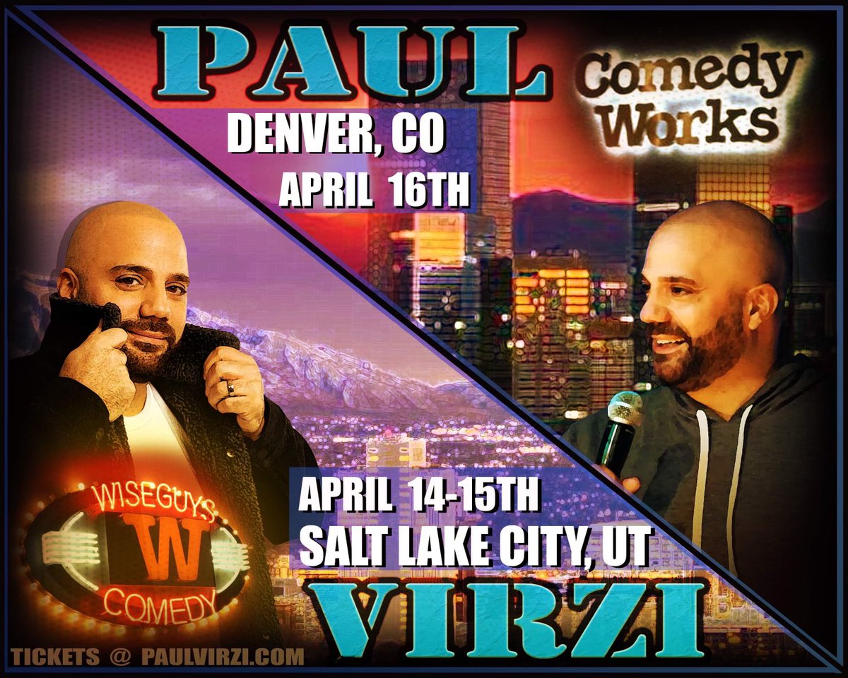 PaulVirzi's tweet photo. Utah and Denver!!! I’ll be there next month. Tickets are going and I can’t wait to be at these two amazing comedy venues. Get tickets at https://t.co/qFUfSlfe3C #newhour #leveluptour https://t.co/OuQQSWRjam