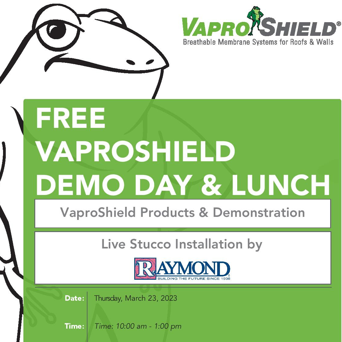 VaproShield's tweet photo. Join us at California #Waterproofing Supply for a free demo day and lunch!

#VaproShield products and demonstration featuring a live stucco installation by @TheRaymondGroup 

Thursday, March 23, 2023
Time: 10:00 am - 1:00 pm

DM for details https://t.co/RkVJGFB9Dm