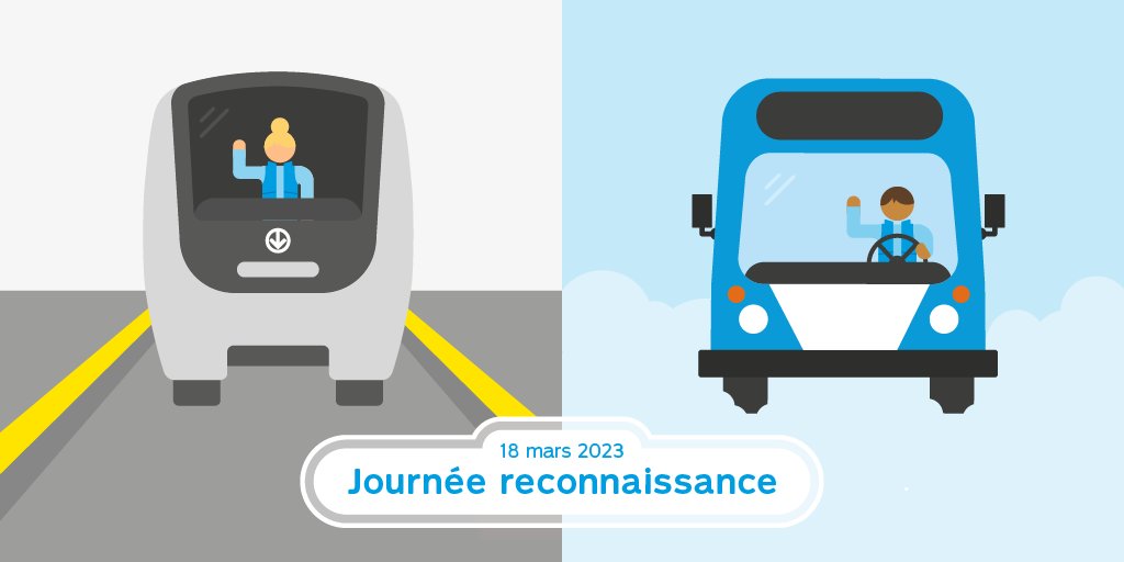 stminfo's tweet photo. [#mercitransportcollectif] 👋🙂 Ce samedi sera la Journée reconnaissance chauffeuses, chauffeurs de bus et opératrices, opérateurs de métro. Au cours de la semaine, nous vous invitons à reconnaître leur travail avec un sourire ou un signe de la main. 

⏩ https://t.co/v21YjGIm2L https://t.co/58Ot0wq4xg