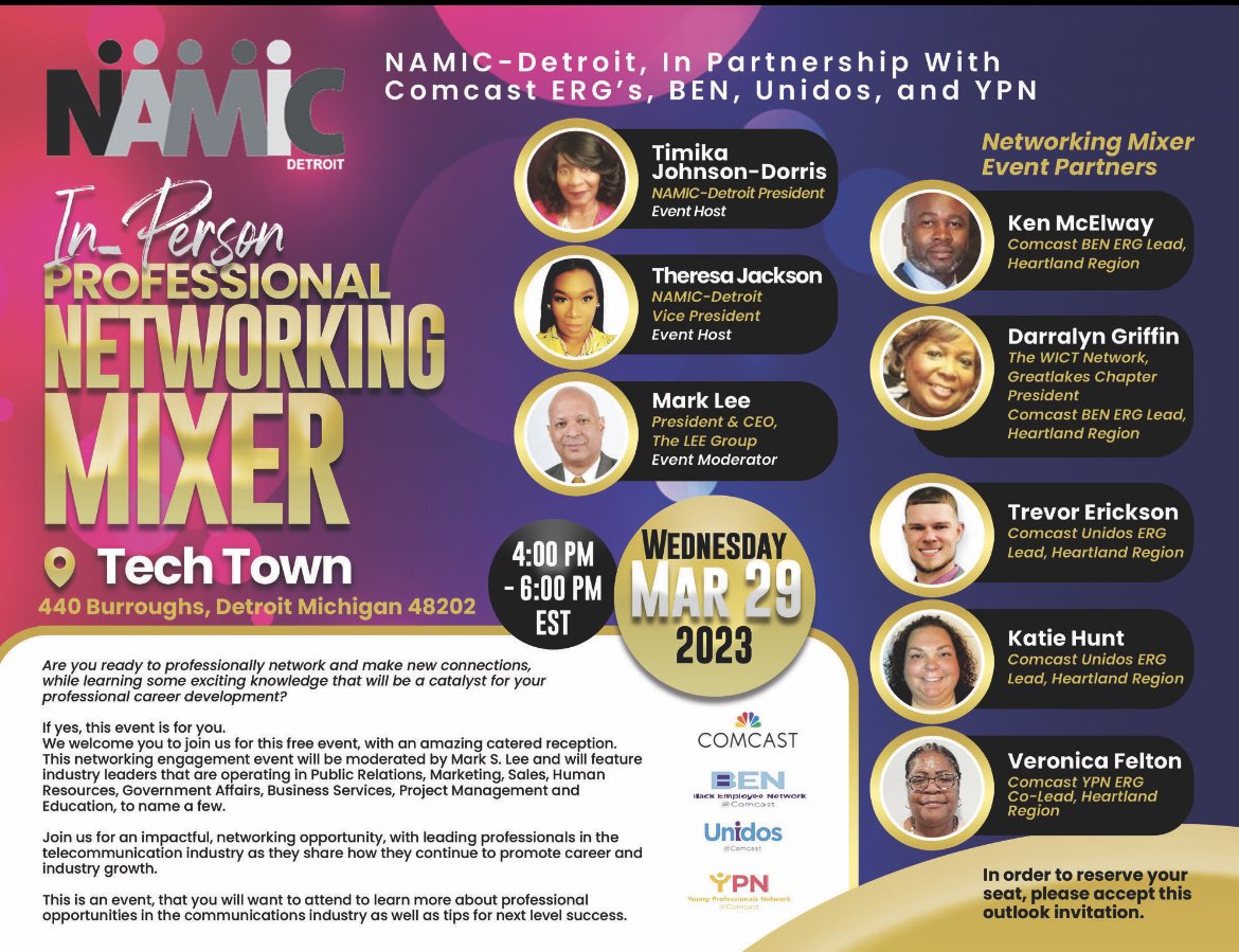 leegroup's tweet image. Great opportunity to network with #business #industry leaders #Wednesday, 3/29, 4-6 p.m. ET.  Looking 4ward to moderating. @NamicDetroit #Networking #Detroit

To attend this FREE event, e-mail RSVP to: cenhrtnamic_detroit@comcast.com.