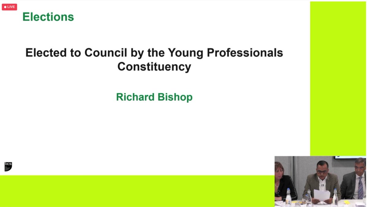 Very pleased to share this news that I've been trying to keep secret for a few weeks now 😬

Today, at their AGM, I was elected to the Council of <a href="/bcs/">BCS, The Chartered Institute for IT</a> by the "Young Professional Constituency"