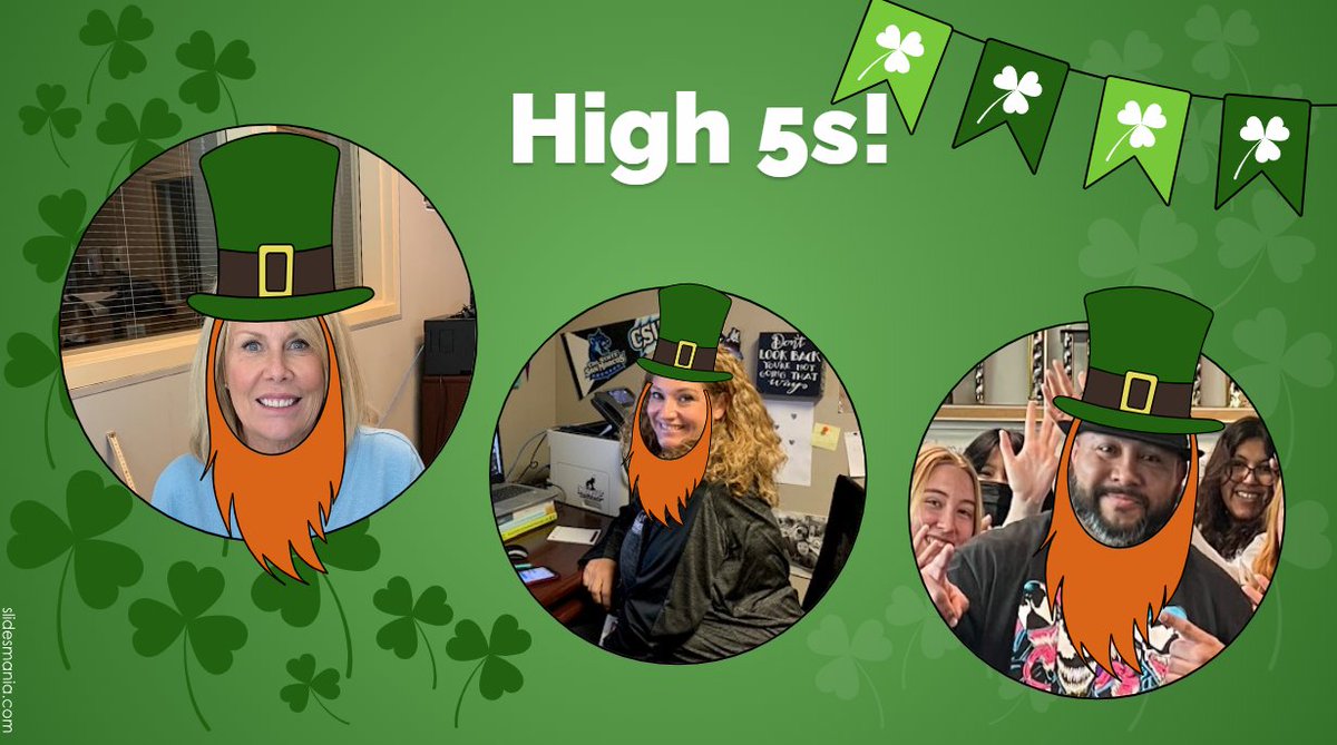 Our High 5's for the week are Mrs.Shank (secretary), Mrs. Carson (counselor) and Jonathan (security). They are all such an asset to our campus! ✋