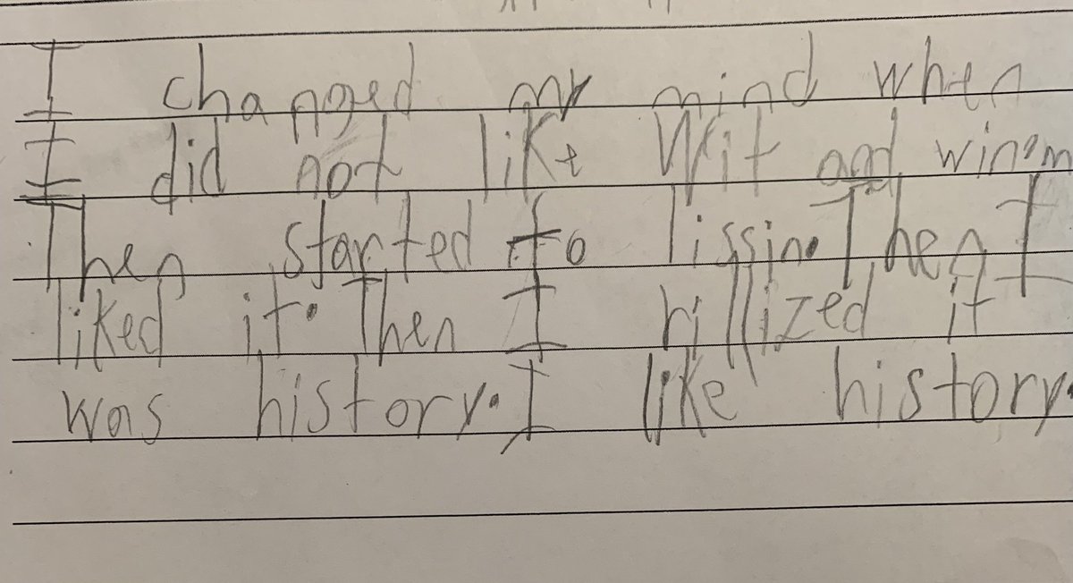 StaciGibby's tweet photo. Student response to prompt “What is something you changed your mind about?” Power of building knowledge! #knowledgematters https://t.co/87sF08Gi0j