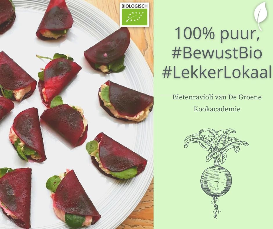 Een bijzonder lekker recept van Marion Pluimes dit keer: bietenravioli 🍽️. Gemaakt tijdens de online kookles van #deGroeneKookacademie. 100% #biologisch, 100% #plantaardig en 100% lekker 😋 

livegreenmagazine.nl/plantaardige-b…