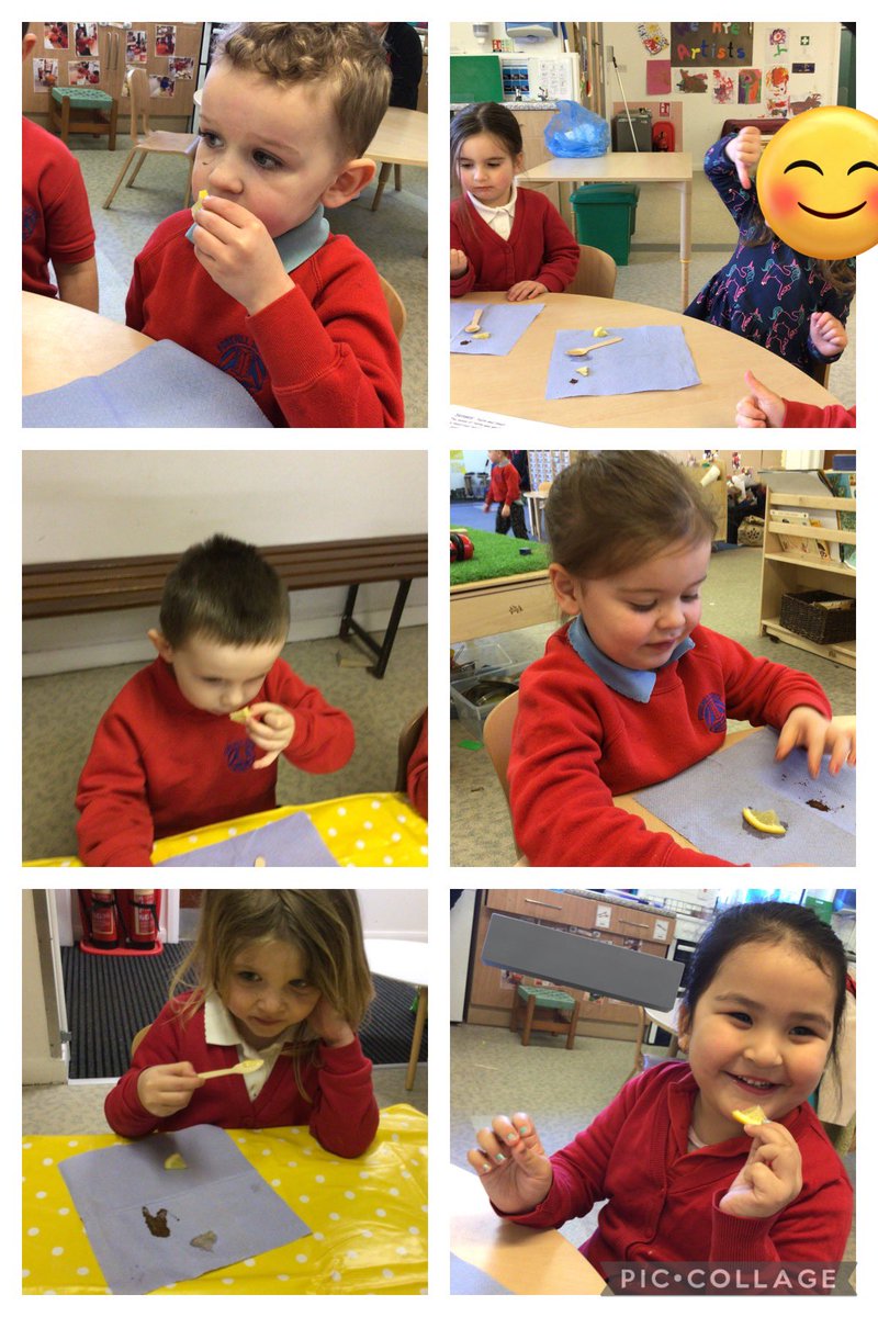This week we have been exploring our taste sense. We had a range of ingredients that varies from salt, sweet and bitter. We explored honey, salted crisps, cocoa and lemon.
Some of the children then documented how they felt about each food.🍋🍯