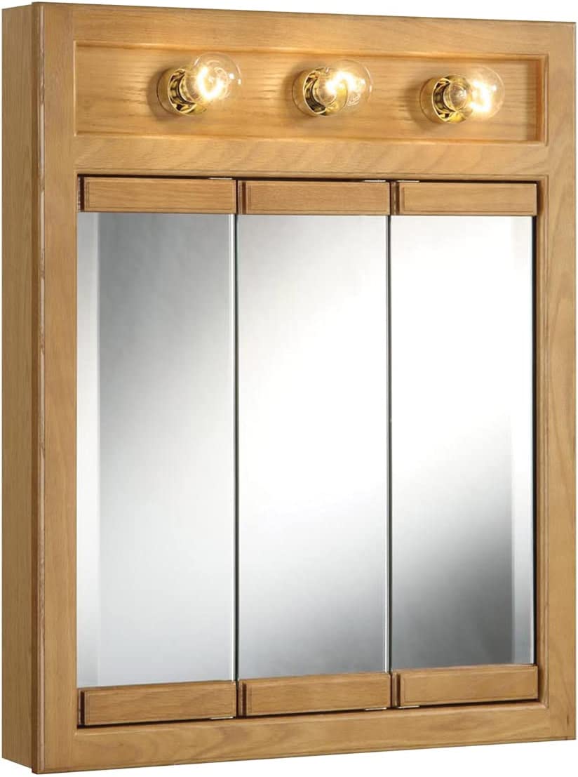 Upgrade your bathroom with the Design House 530592-NOK Richland Lighted Triview mirror in Nutmeg Oak. With its 24x30 inch size, this triview mirror provides ample space for all your grooming needs. amzn.to/3Jja9n5